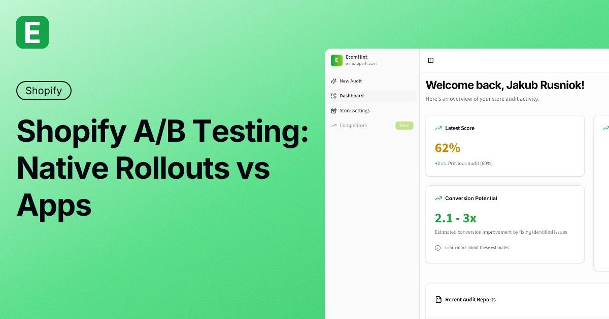Shopify A/B Testing: Native Rollouts vs Apps (2026)